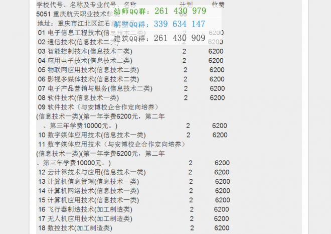 重慶航天職業(yè)技術(shù)學院2016年招生簡章